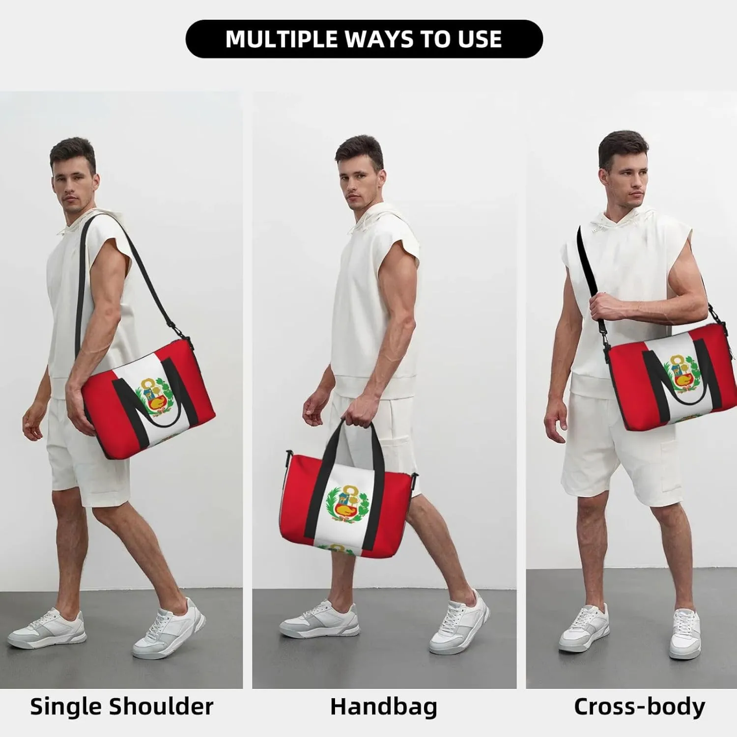 Flag Of Peru Women Travel Duffel Bag, Large Weekender Carry-On Tote, Gym Workout Bag,Mommy Hospital Bag
