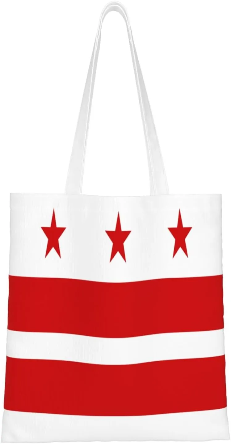 Flag of the District of Columbia Tote Bag for Women Canvas Shopping Bags Reusable Large Capacity Casual Shoulder Handbags Grocery Bags DIY Gift Bags