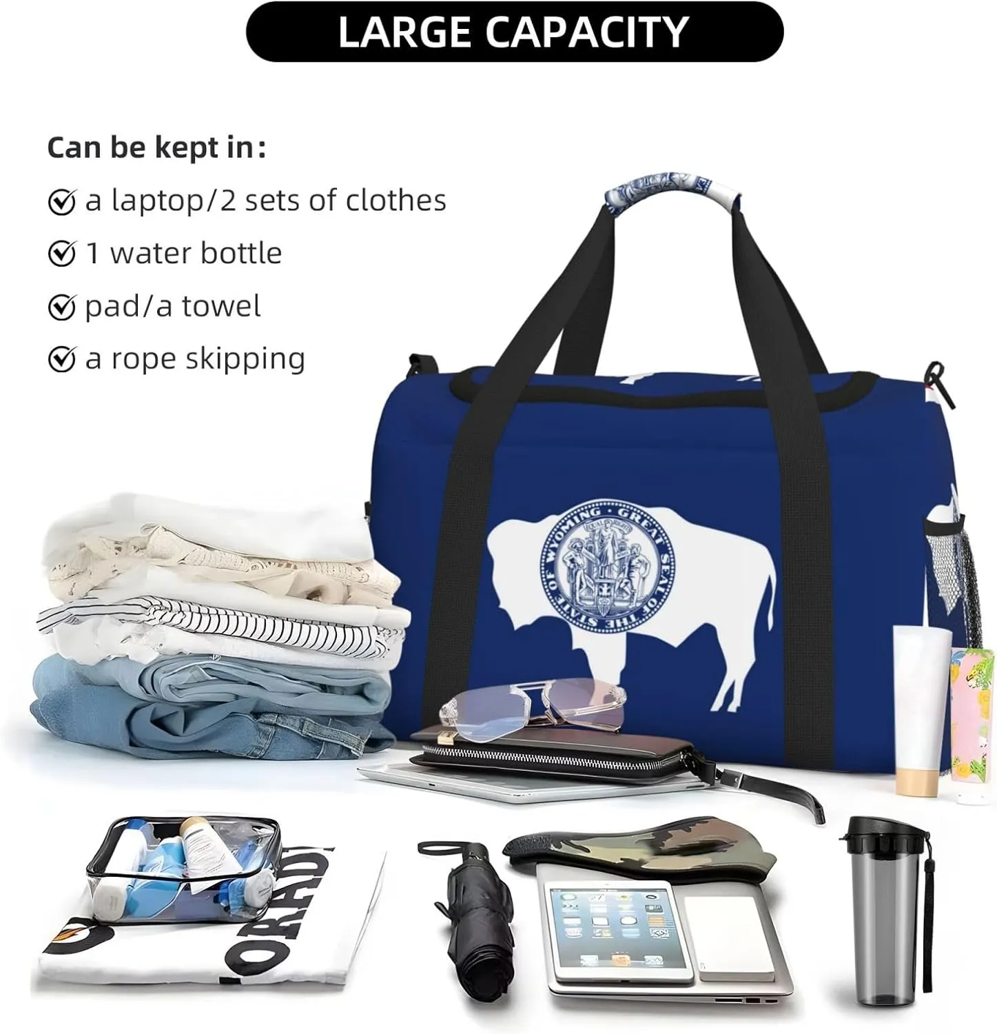 Flag Of Wyoming Travel Duffel Bag Large Foldable Waterproof Overnight Bag For Beach Swim Bags Pool Sports Gym