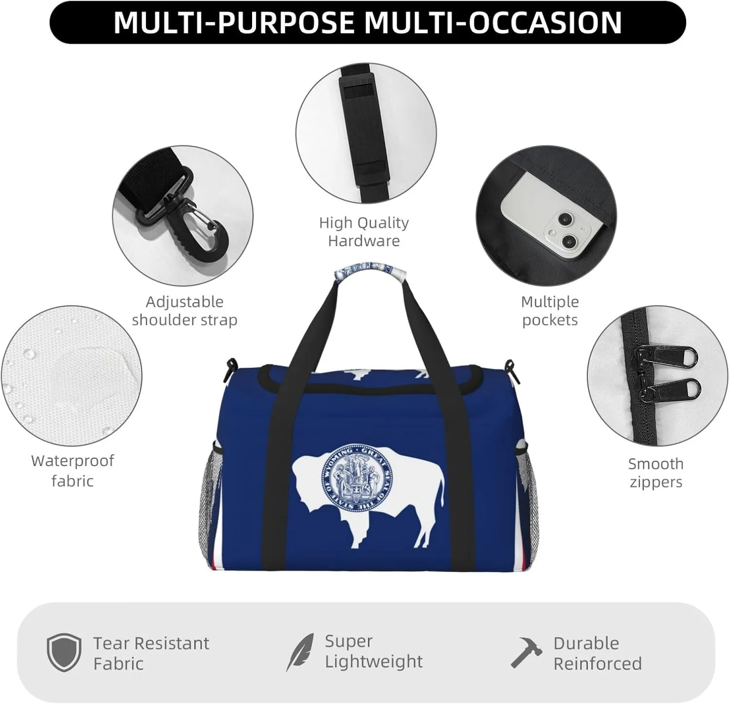 Flag Of Wyoming Travel Duffel Bag Large Foldable Waterproof Overnight Bag For Beach Swim Bags Pool Sports Gym