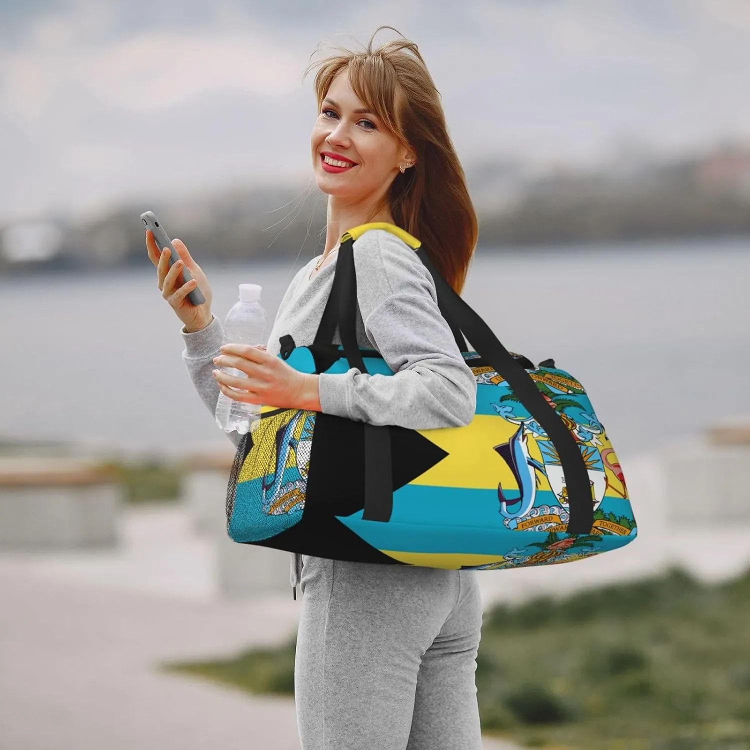 Flags Of Bahamas Travel Duffel Bag Large Foldable Waterproof Overnight Bag For Beach Swim Bags Pool Sports Gym