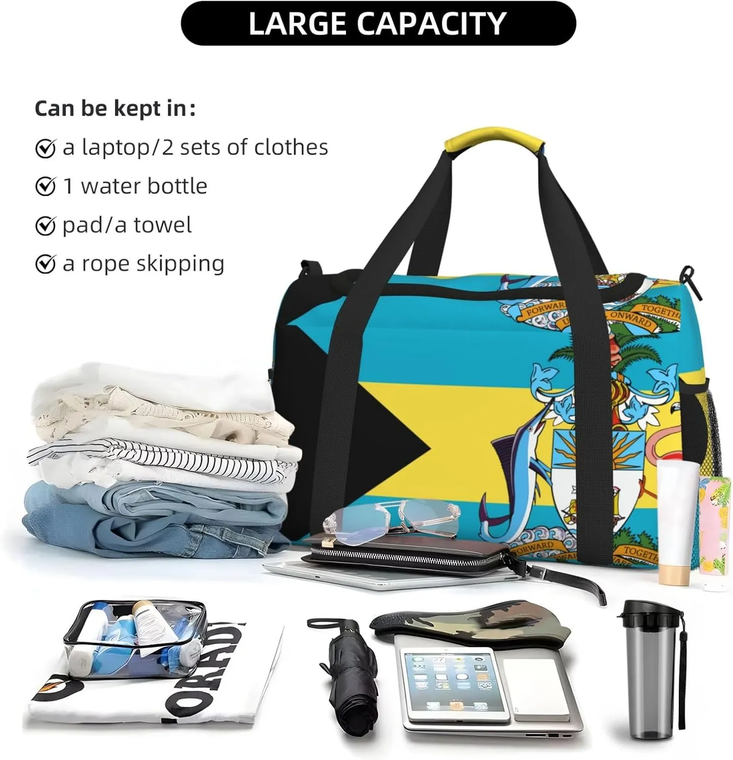 Flags Of Bahamas Travel Duffel Bag Large Foldable Waterproof Overnight Bag For Beach Swim Bags Pool Sports Gym