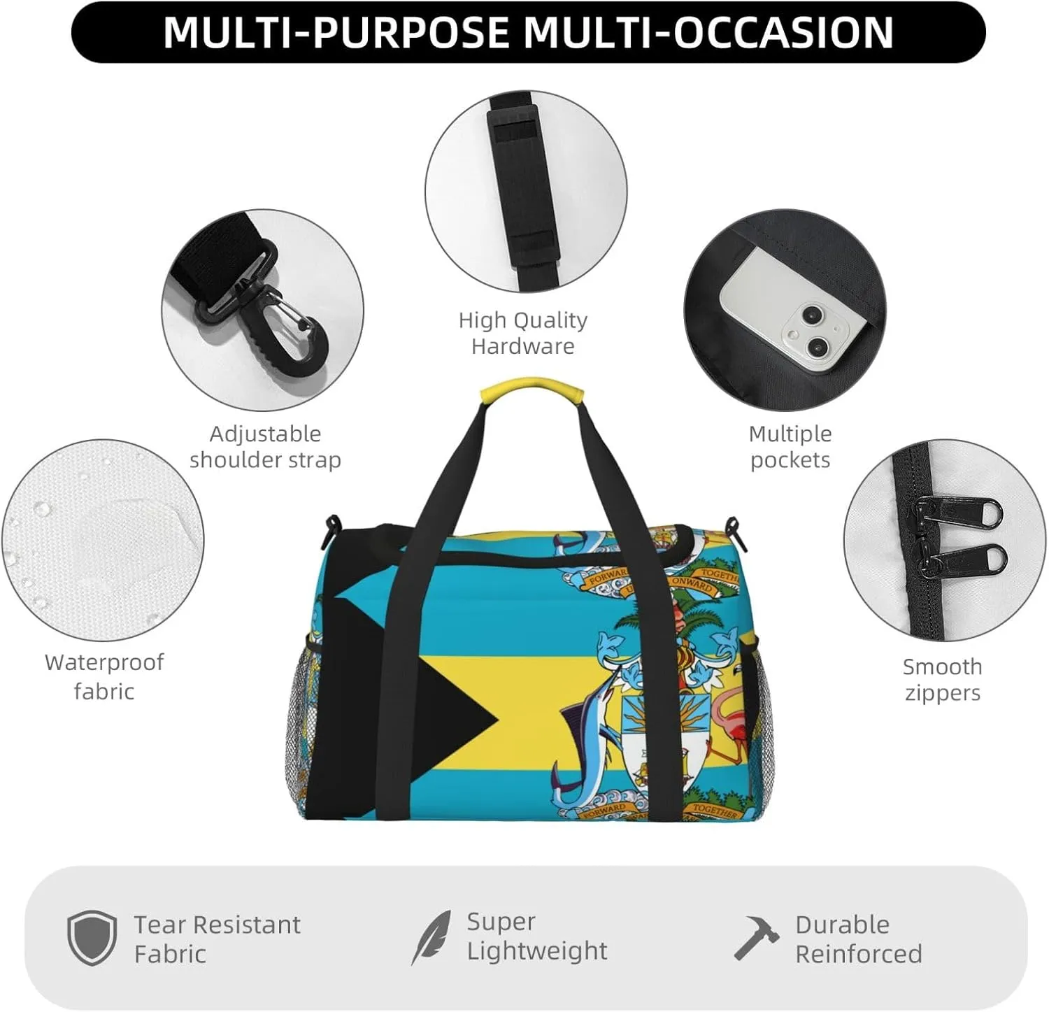 Flags Of Bahamas Travel Duffel Bag Large Foldable Waterproof Overnight Bag For Beach Swim Bags Pool Sports Gym