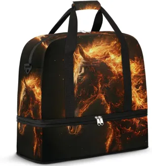 Flaming Horse Travel Duffel Bag for Women Men Weekender Overnight Bag with Shoe Compartment Foldable Sports Gym Luggage Bag