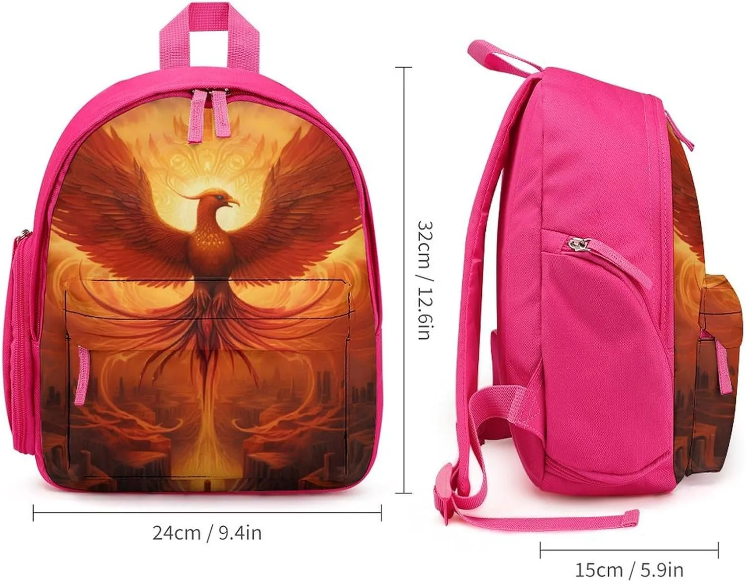 Flaming Phoenix Bird Cute Printed Backpack Lightweight Travel Bag for Camping Shopping Picnic