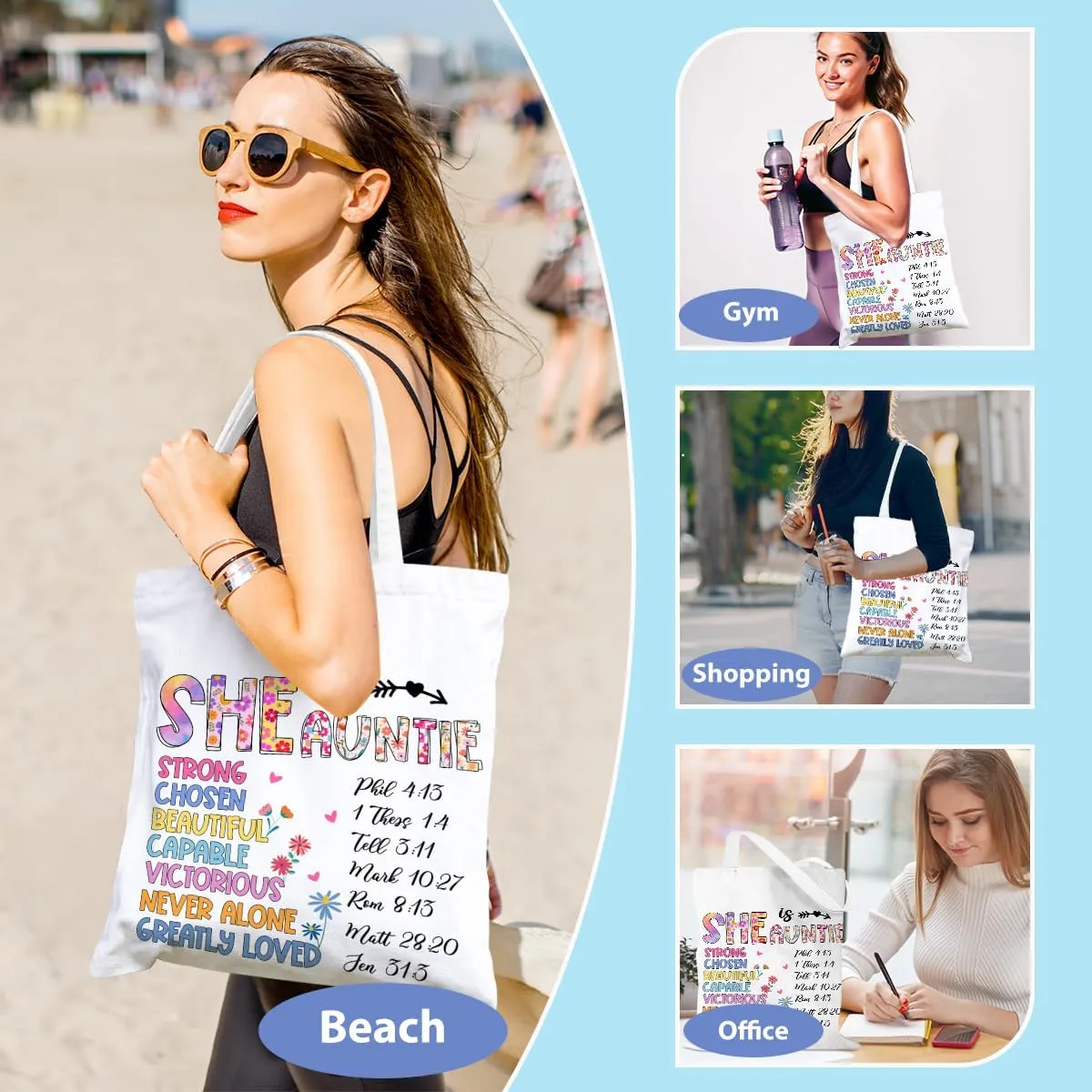 Flower Canvas Tote Bag Grandma Mom Gifts, Birthday Inspirational Gifts for Women Mothers Day Reusable Grocery Bag
