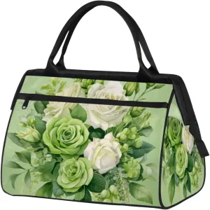 Flower Floral Gym Bag for Women Men Travel Sports Duffel Bag with Trolley Sleeve Waterproof Sports Gym Bag Weekender Overnight Bag Carry On Tote Bag for Travel Gym Sport