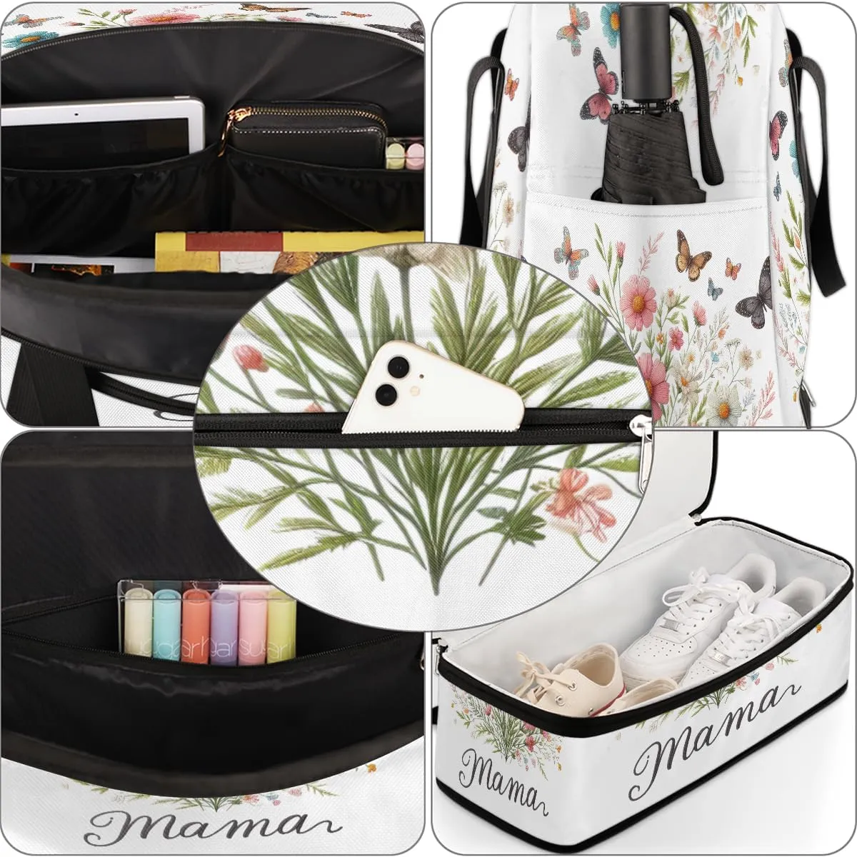 Flower Mother'S Day Butterfly Large Weekender Overnight Bags Travel Duffel Bag for Women Men Gym Bag With Shoe Compartment Foldie Travel Tote Bag Carry On Personal Item Bag for Travel Gym Sports
