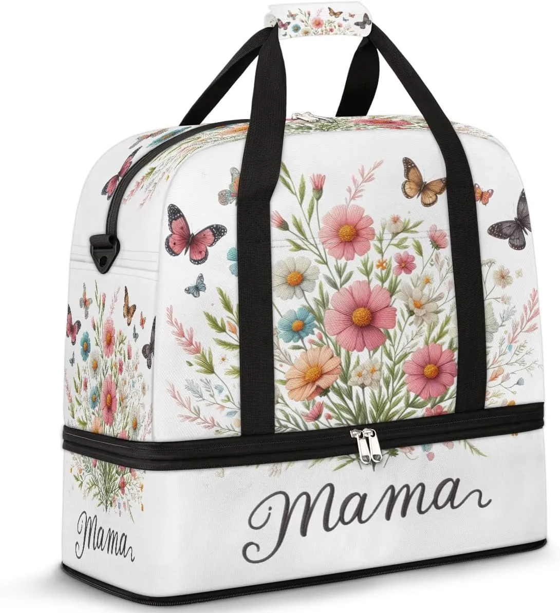 Flower Mother'S Day Butterfly Large Weekender Overnight Bags Travel Duffel Bag for Women Men Gym Bag With Shoe Compartment Foldie Travel Tote Bag Carry On Personal Item Bag for Travel Gym Sports