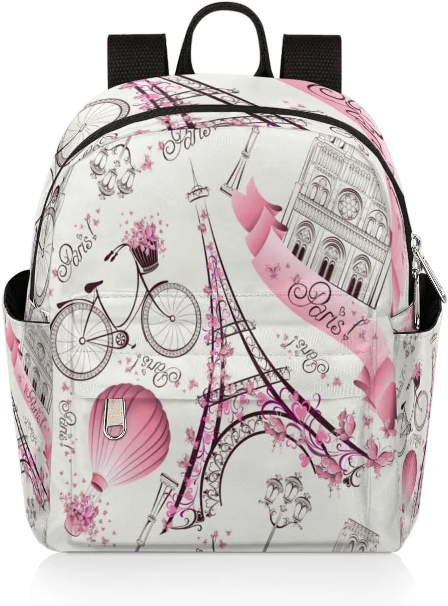 Flower Paris Mini Backpack Purse for Women, Eiffel Tower Lightweight Small Casual Travel Bag Daypack for Girls, Children, Teens, Adult School