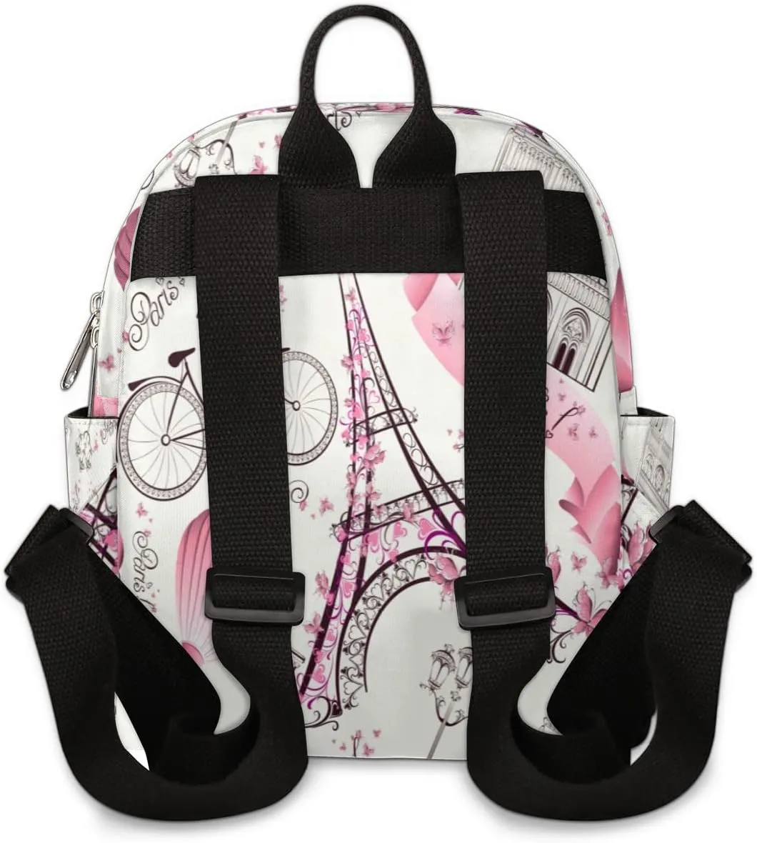 Flower Paris Mini Backpack Purse for Women, Eiffel Tower Lightweight Small Casual Travel Bag Daypack for Girls, Children, Teens, Adult School