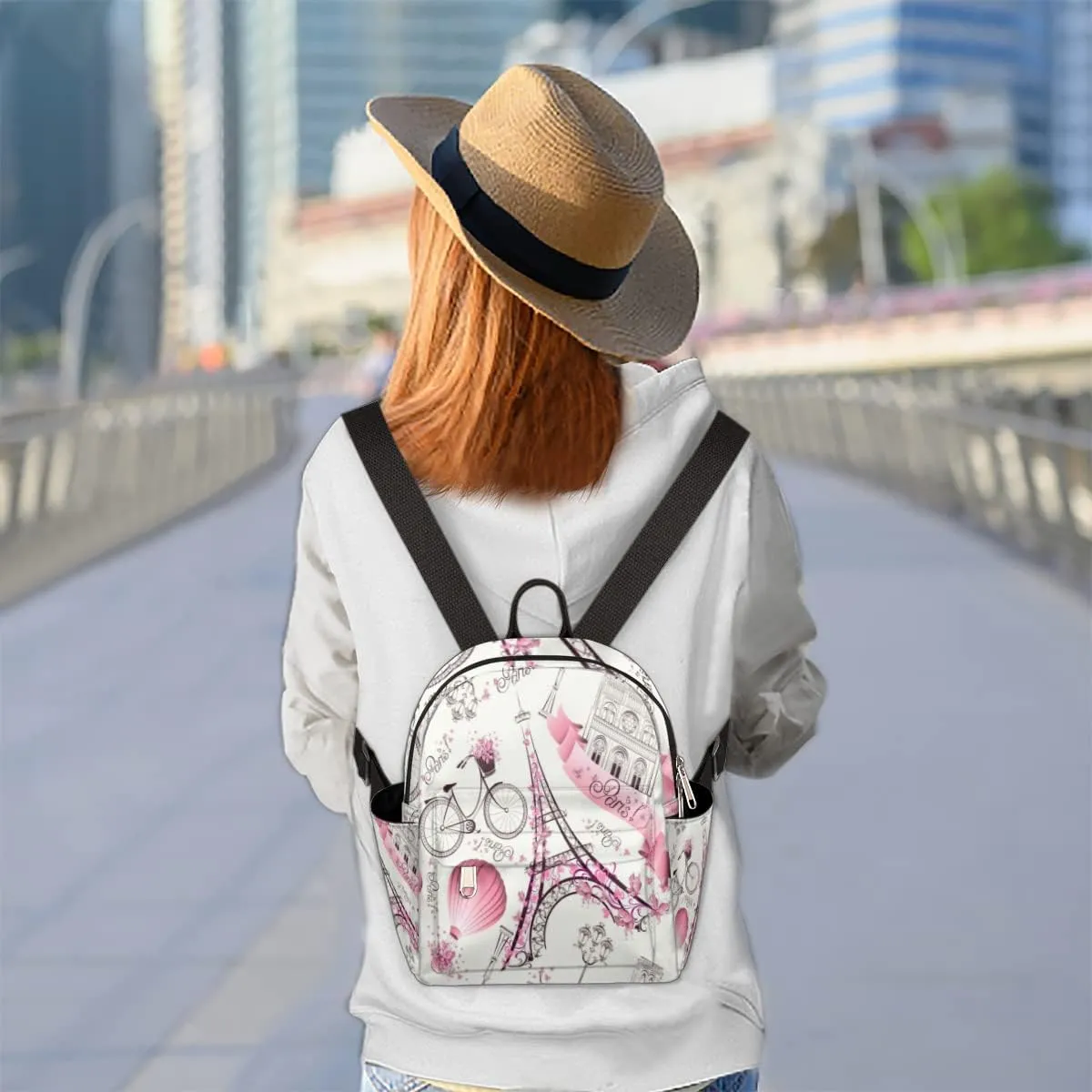 Flower Paris Mini Backpack Purse for Women, Eiffel Tower Lightweight Small Casual Travel Bag Daypack for Girls, Children, Teens, Adult School