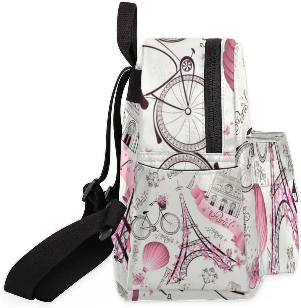 Flower Paris Mini Backpack Purse for Women, Eiffel Tower Lightweight Small Casual Travel Bag Daypack for Girls, Children, Teens, Adult School