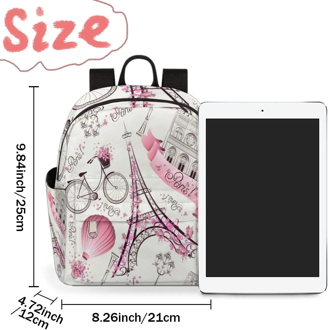 Flower Paris Mini Backpack Purse for Women, Eiffel Tower Lightweight Small Casual Travel Bag Daypack for Girls, Children, Teens, Adult School