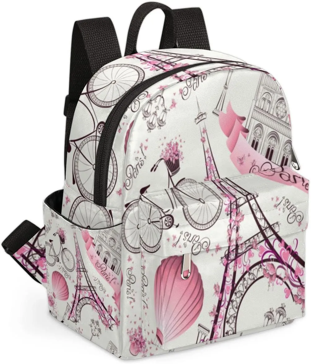 Flower Paris Mini Backpack Purse for Women, Eiffel Tower Lightweight Small Casual Travel Bag Daypack for Girls, Children, Teens, Adult School