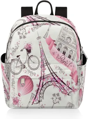 Flower Paris Mini Backpack Purse for Women, Eiffel Tower Lightweight Small Casual Travel Bag Daypack for Girls, Children, Teens, Adult School
