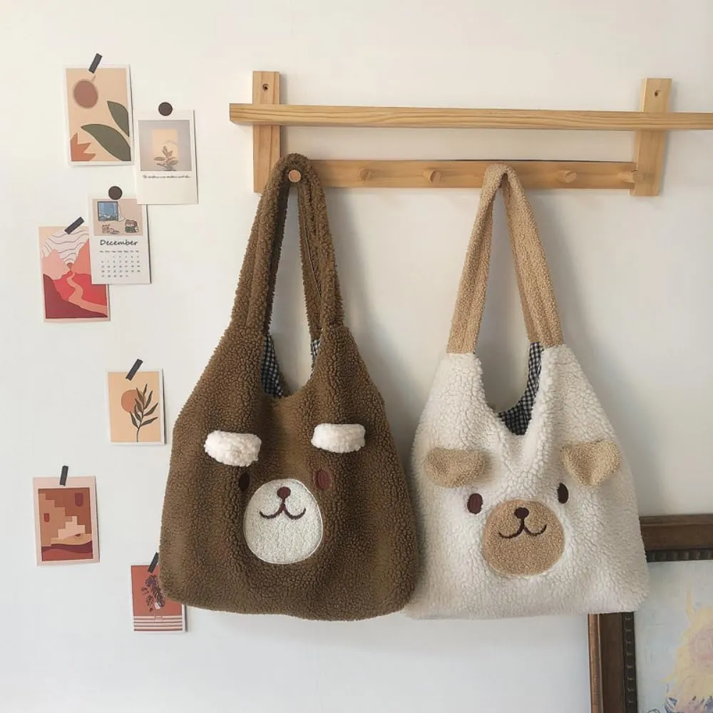 Fluffy Tote Bag Ladies Kawaii Shoulder Bag Women Furry Bears Tote Bag Plush Handbag Women Cute Crossbody Bag for Women