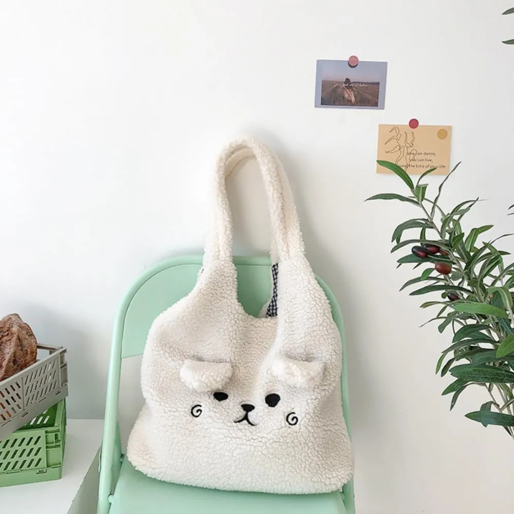 Fluffy Tote Bag Ladies Kawaii Shoulder Bag Women Furry Bears Tote Bag Plush Handbag Women Cute Crossbody Bag for Women