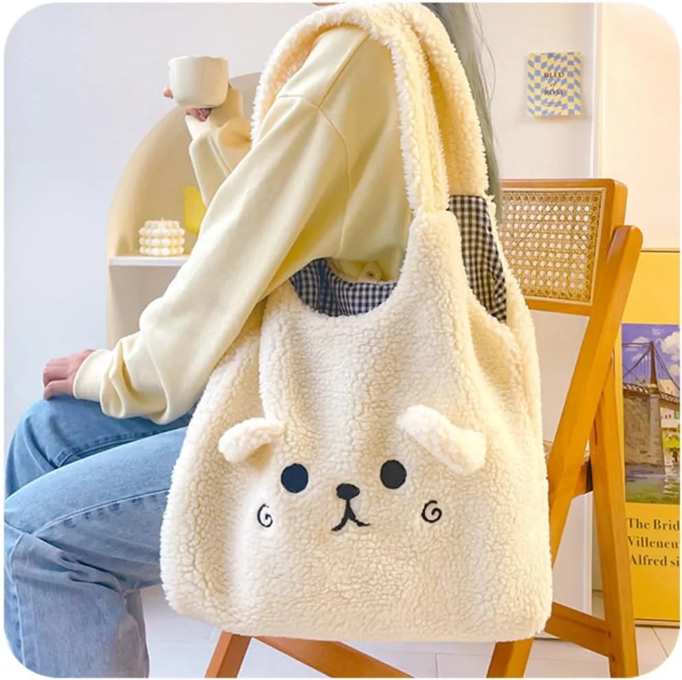 Fluffy Tote Bag Ladies Kawaii Shoulder Bag Women Furry Bears Tote Bag Plush Handbag Women Cute Crossbody Bag for Women