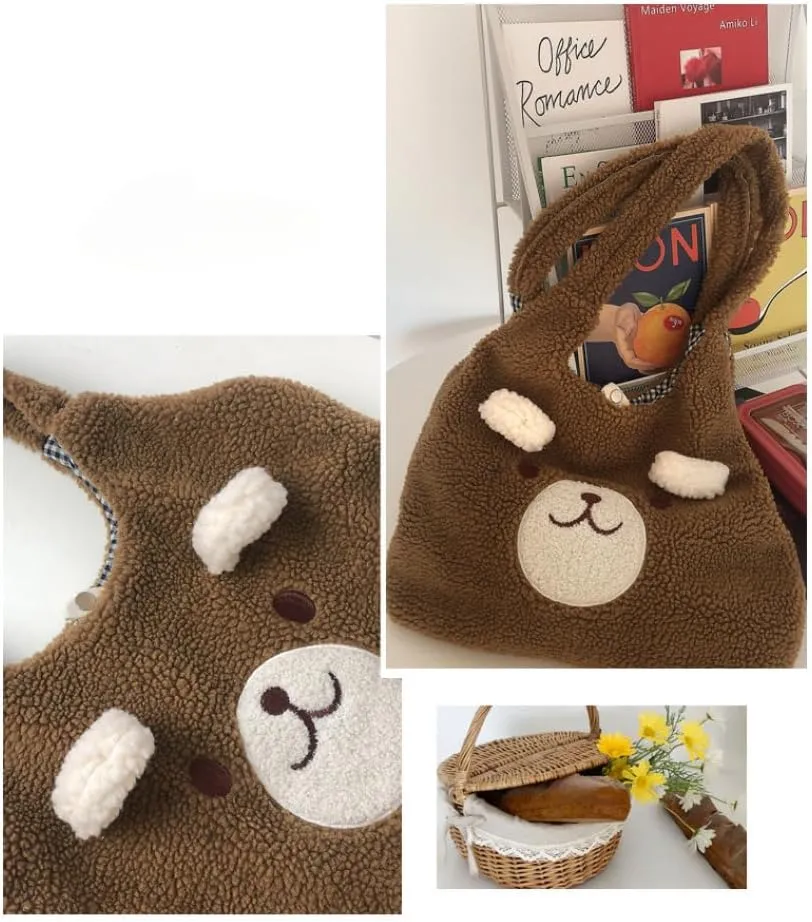 Fluffy Tote Bag Ladies Kawaii Shoulder Bag Women Furry Bears Tote Bag Plush Handbag Women Cute Crossbody Bag for Women
