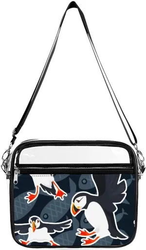 Flying Atlantic Pu-ffin Clear Crossbody Bag with Adjustable Shoulder Strap PVC Clear Purse Messenger Bag for Men Women