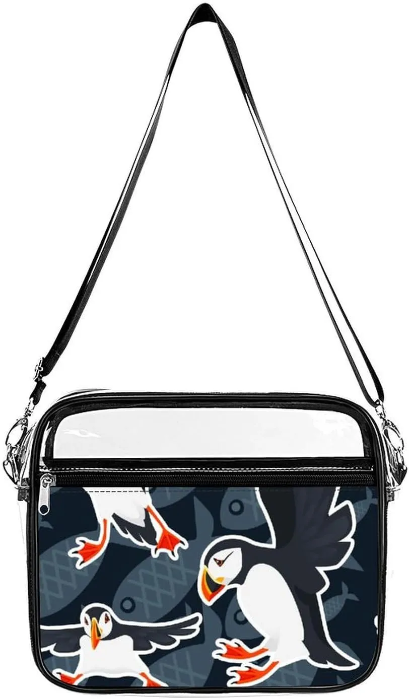 Flying Atlantic Pu-ffin Clear Crossbody Bag with Adjustable Shoulder Strap PVC Clear Purse Messenger Bag for Men Women
