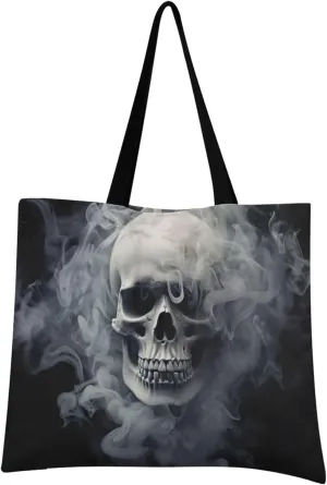 Fog Skull Gothic Black Tote Bag for Women Girl Canvas Shoulder Handbags Reusable Grocery Bags Large Purse with Inner Pocket 214a5883