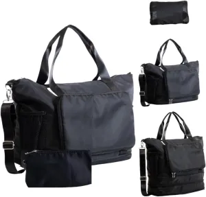 Foldable & Expandable Carry-On Bag with Shoe Compartment, Water Bottle Pocket, Luggage Sleeve, Cosmetic Case
