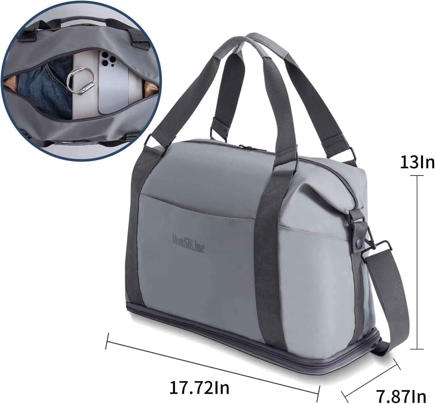 Foldie Travel Bag Expandable, Gym Bag with Shoe Compartment, Workout Bags for Gym with Straps Personal Item Travel Bag for Weekender Overnight, Duffel Bags for Traveling(Gray)