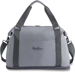 Foldie Travel Bag Expandable, Gym Bag with Shoe Compartment, Workout Bags for Gym with Straps Personal Item Travel Bag for Weekender Overnight, Duffel Bags for Traveling(Gray)