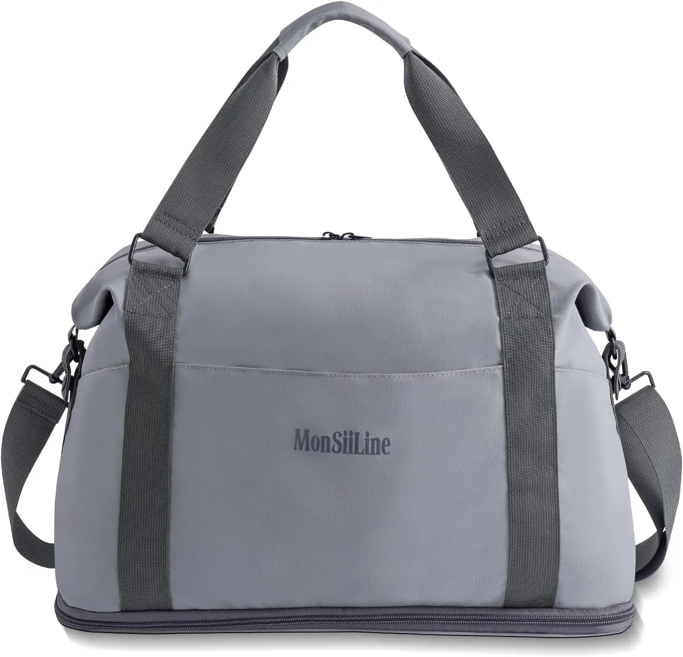 Foldie Travel Bag Expandable, Gym Bag with Shoe Compartment, Workout Bags for Gym with Straps Personal Item Travel Bag for Weekender Overnight, Duffel Bags for Traveling(Gray)
