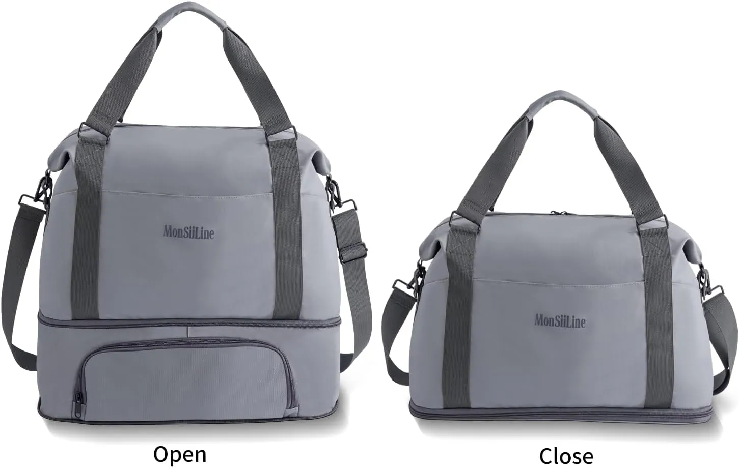 Foldie Travel Bag Expandable, Gym Bag with Shoe Compartment, Workout Bags for Gym with Straps Personal Item Travel Bag for Weekender Overnight, Duffel Bags for Traveling(Gray)