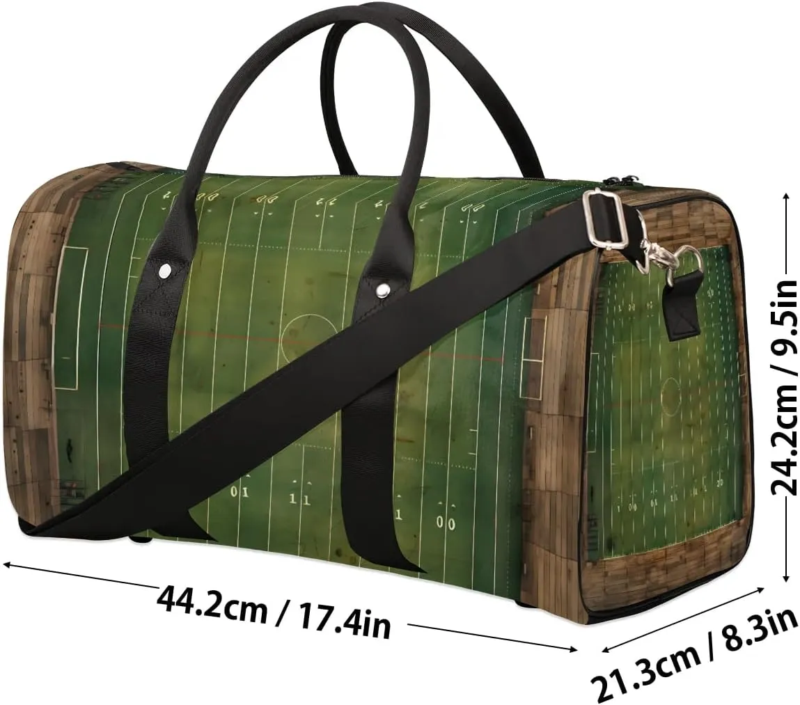 Football Field Print Travel Duffel Bag for Women Men Waterproof Foldable Overnight Weekender Bag Large Capacity Sports Gym Bag