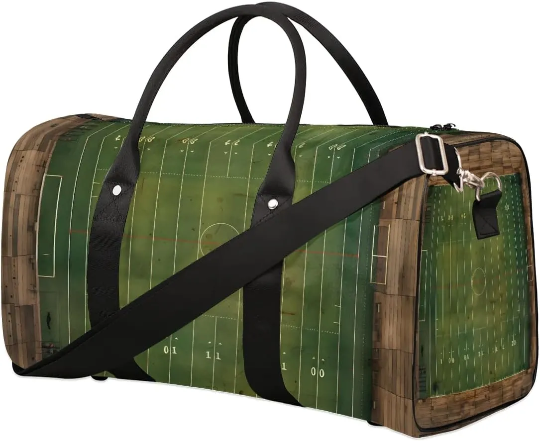 Football Field Print Travel Duffel Bag for Women Men Waterproof Foldable Overnight Weekender Bag Large Capacity Sports Gym Bag