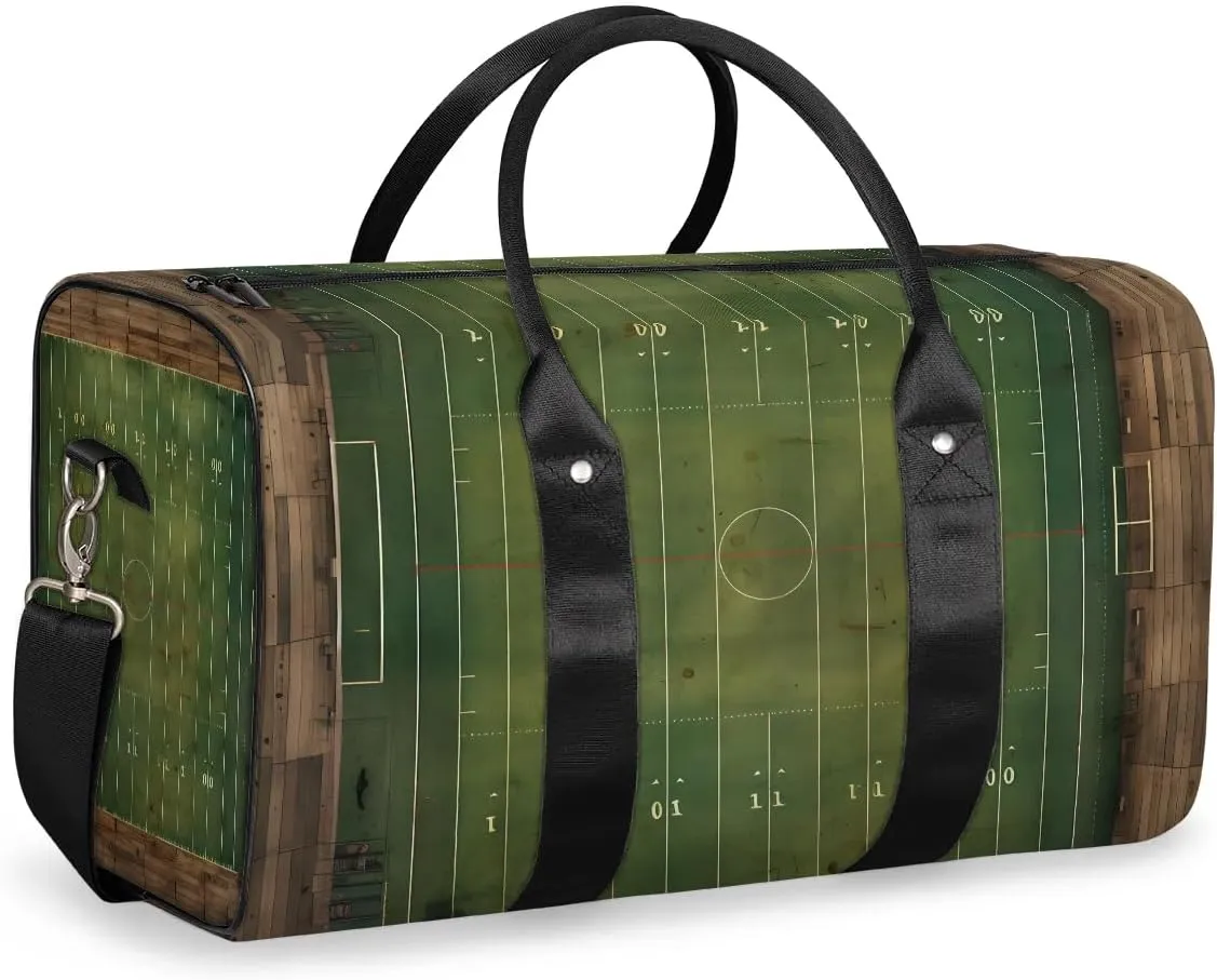 Football Field Print Travel Duffel Bag for Women Men Waterproof Foldable Overnight Weekender Bag Large Capacity Sports Gym Bag