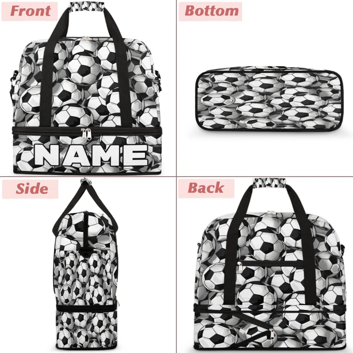 Footballs Custom Foldable Duffle Bag with Shoes Compartment Personalized Large Capacity Waterproof Travel Weekender Bag Overnight Bag for Sports Gym
