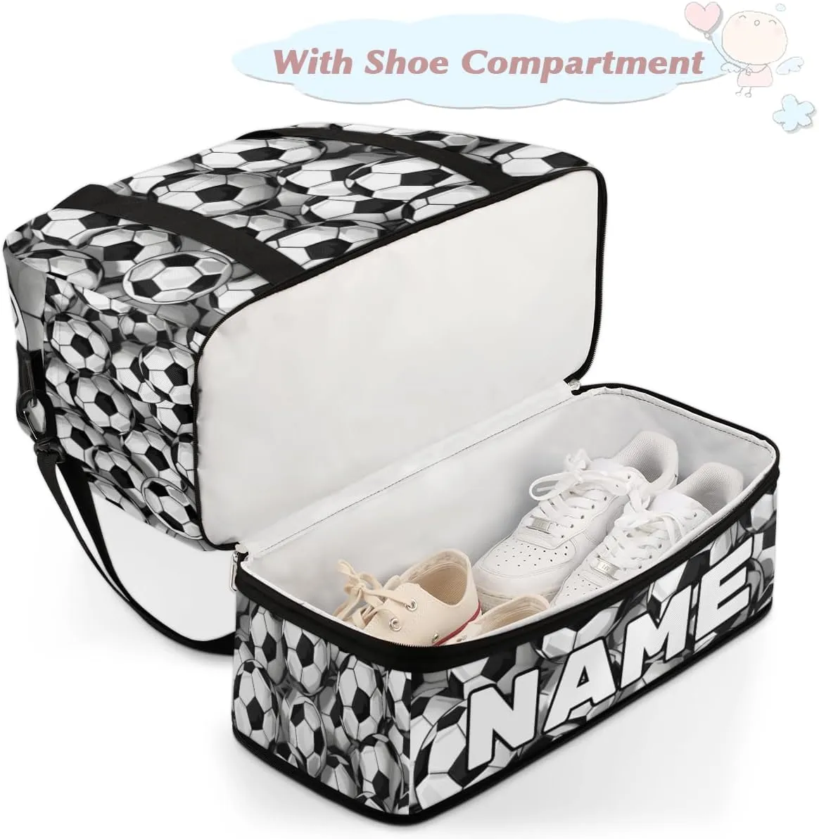 Footballs Custom Foldable Duffle Bag with Shoes Compartment Personalized Large Capacity Waterproof Travel Weekender Bag Overnight Bag for Sports Gym