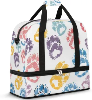 Footprints Animal Cute Travel Duffel Bag for Women Men Weekender Overnight Bag with Shoe Compartment Foldable Sports Gym Luggage Bag
