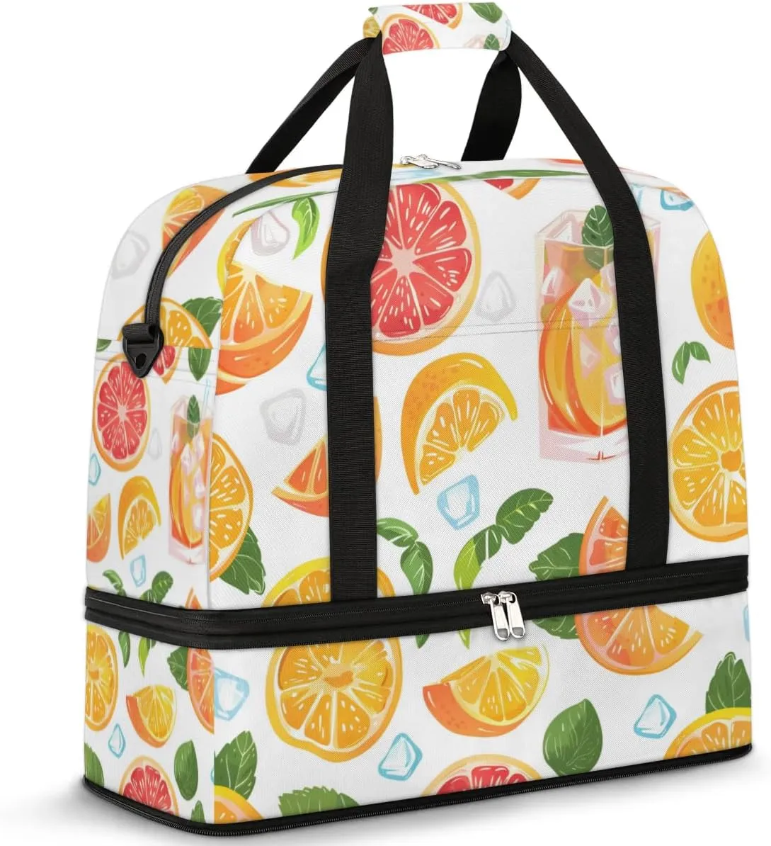 Fruit Orange Drink Travel Duffel Bag for Women Men Weekender Overnight Bag with Shoe Compartment Foldable Sports Gym Luggage Bag