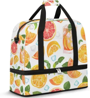 Fruit Orange Drink Travel Duffel Bag for Women Men Weekender Overnight Bag with Shoe Compartment Foldable Sports Gym Luggage Bag