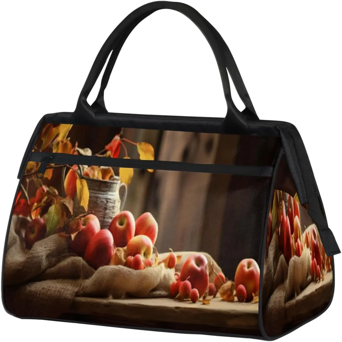 Fruits Apples Leaves Gym Bag for Women Men, Travel Sports Duffel Bag with Trolley Sleeve, Waterproof Sports Gym Bag Weekender Overnight Bag Carry On Tote Bag for Travel Gym Sport