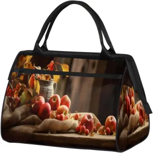 Fruits Apples Leaves Gym Bag for Women Men, Travel Sports Duffel Bag with Trolley Sleeve, Waterproof Sports Gym Bag Weekender Overnight Bag Carry On Tote Bag for Travel Gym Sport