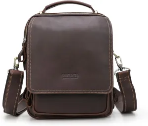 Full Grain Leather Messenger Bag for Men Crossbody Shoulder Bag Travel Handbag Fit 10.5" iPad Satchel Bag (Brown)