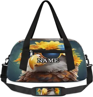 Funny Flower Falcon Personalized Kids Duffel Bag Custom Gym Sports Duffle Bag Teen Travel Gymnastic Weekender Overnighter Bag Carry on Toe Bag for Boys & Girls
