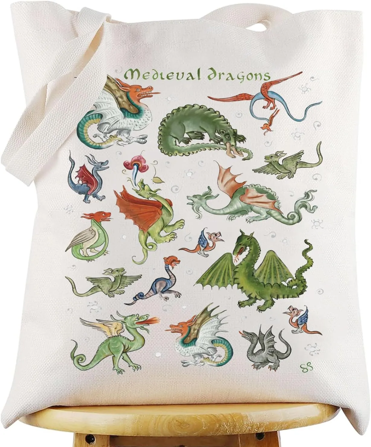 G2TUP Medieval Dragon Canvas Tote Bag - Dragon Lover Gift Shoulder Bag