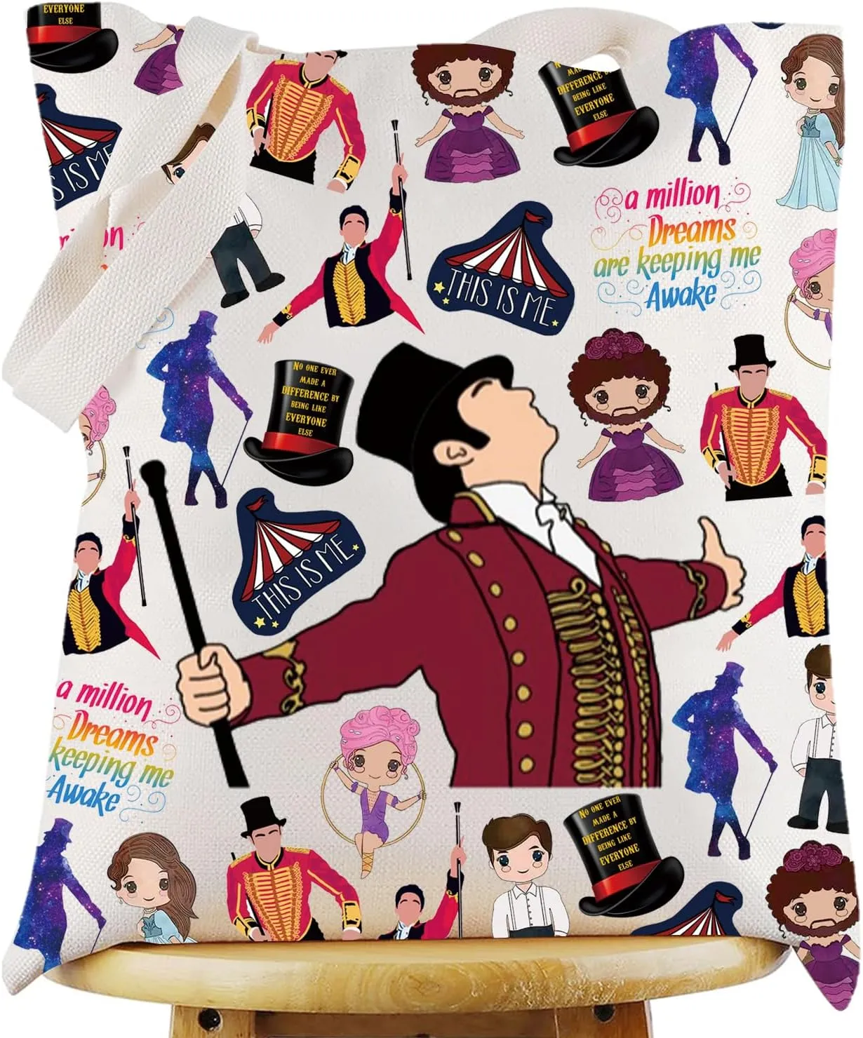 G2TUP P.T. Barnum Musical Tote Bag Phineas T. Barnum & Charity Fans Gift A Million Dreams Are Keeping Me Awake Shoulder Bag