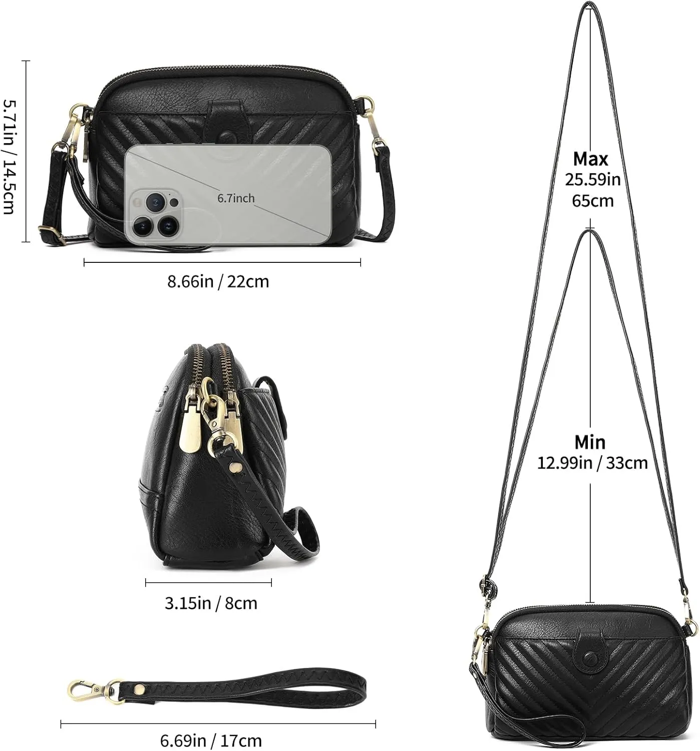 GAEKEAO Crossbody Bags for Women Small Genuine Leather Shoulder Purse Cross Body Bag with Wristlet Top Zipper