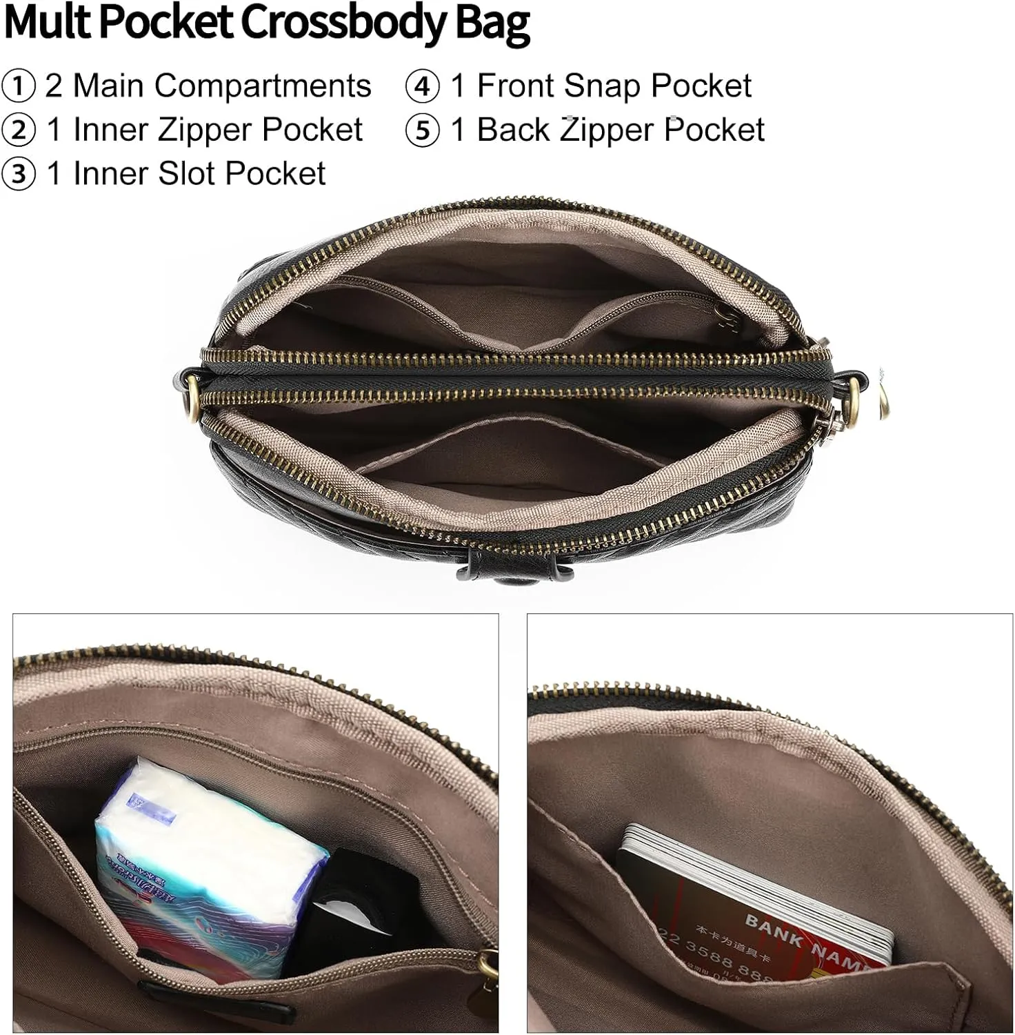 GAEKEAO Crossbody Bags for Women Small Genuine Leather Shoulder Purse Cross Body Bag with Wristlet Top Zipper