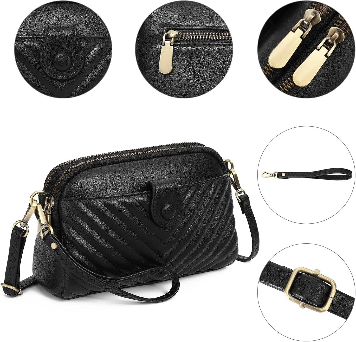 GAEKEAO Crossbody Bags for Women Small Genuine Leather Shoulder Purse Cross Body Bag with Wristlet Top Zipper