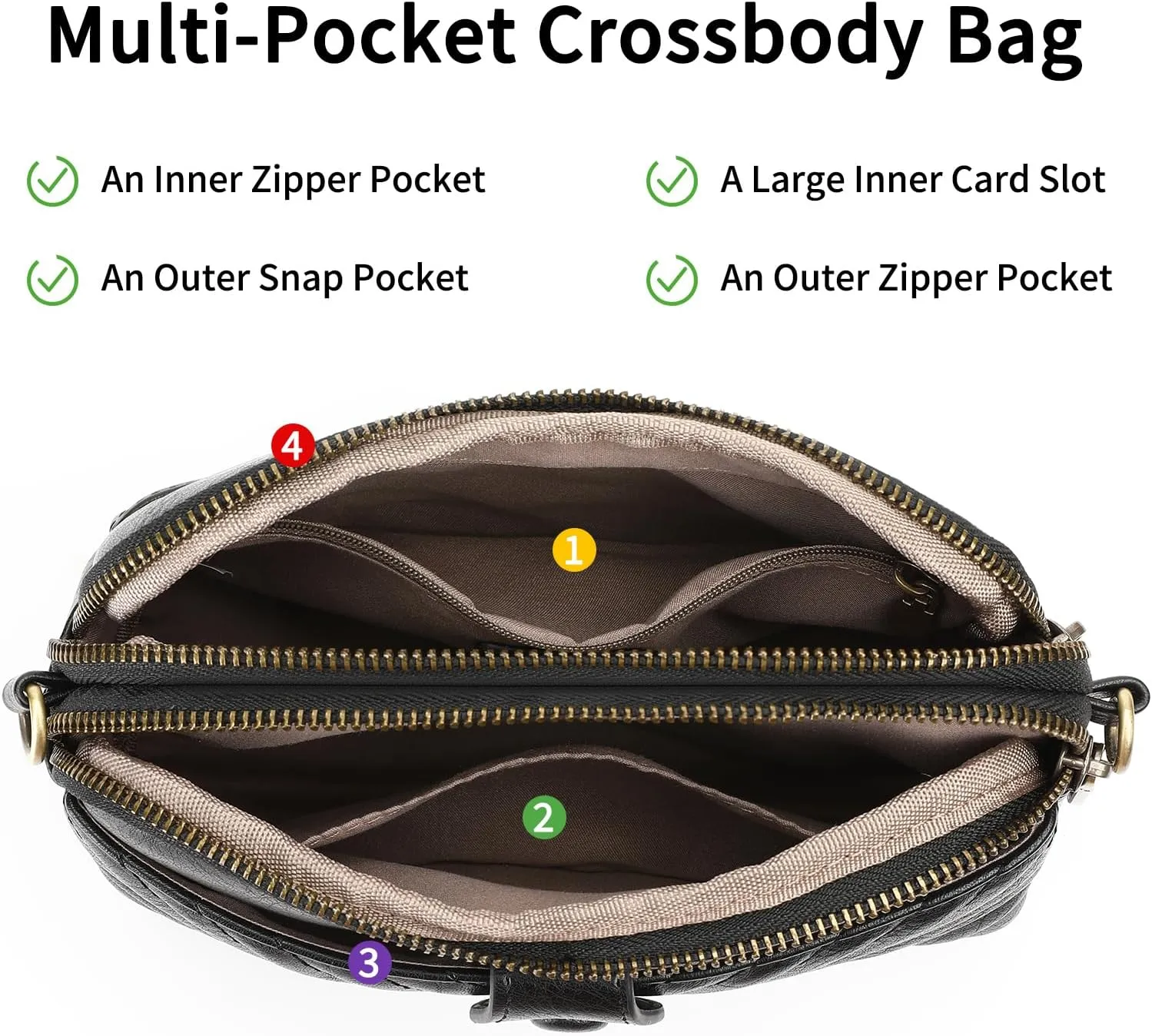 GAEKEAO Crossbody Bags for Women Small Genuine Leather Shoulder Purse Cross Body Bag with Wristlet Top Zipper